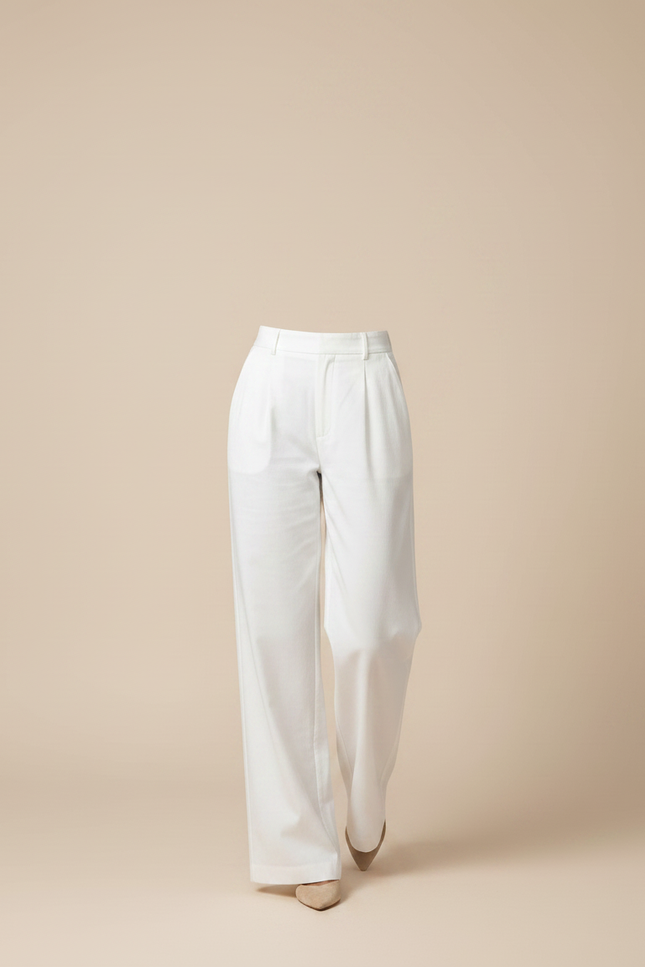 Pantalon Chino Blanc Taille Haute Jambe Large Décontracté - Gabardine - vue 3