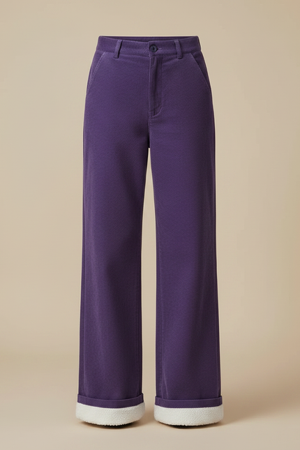 Pantalon Chino Violet Côtelé Large Doublé Polaire Femme - Cordé - vue 3