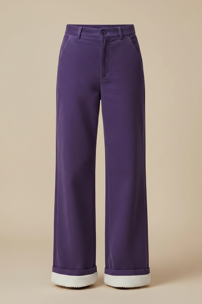 Pantalon Chino Violet Côtelé Large Doublé Polaire Femme - Cordé - vue 3