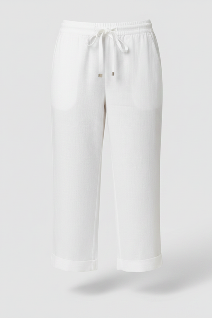 Pantalon Chino Blanc Lin Cordon Ample Décontracté - vue 3