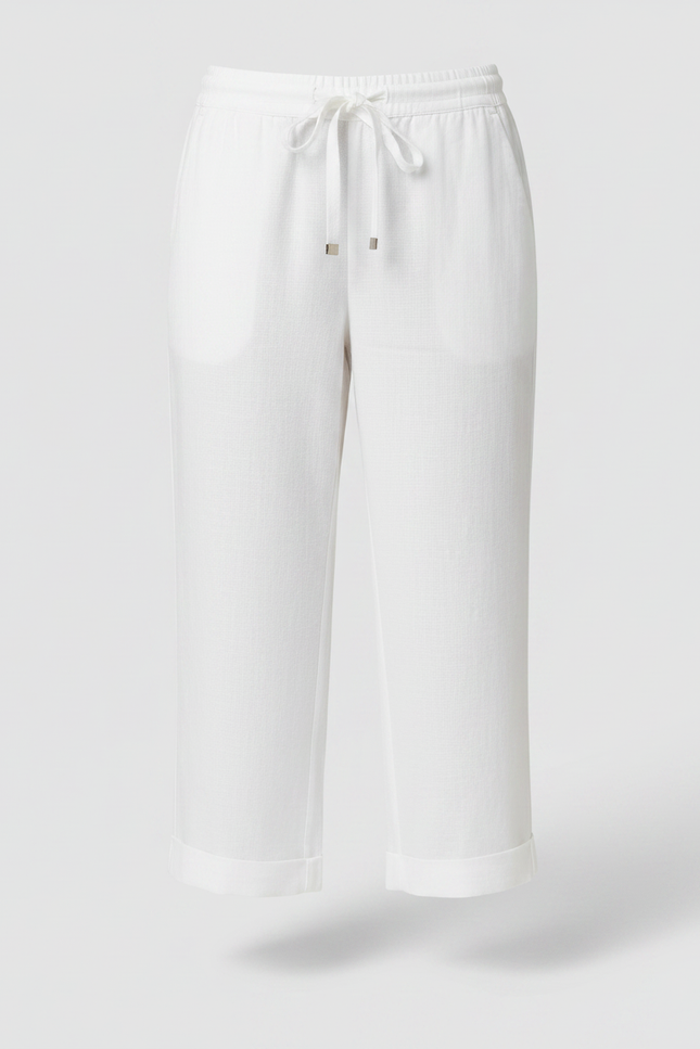 Pantalon Chino Blanc Lin Cordon Ample Décontracté - vue 3