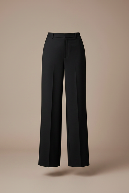 Pantalon Chino Noir Droit Taille Haute Ample Élégant - Polyester - vue 3
