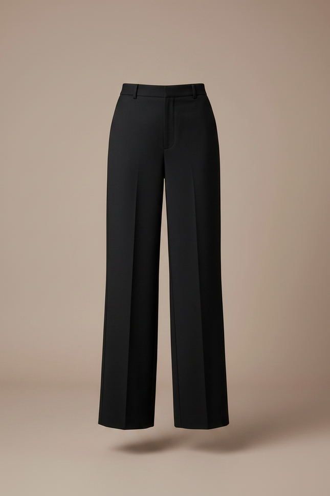 Pantalon Chino Noir Droit Taille Haute Ample Élégant - Polyester - vue 3