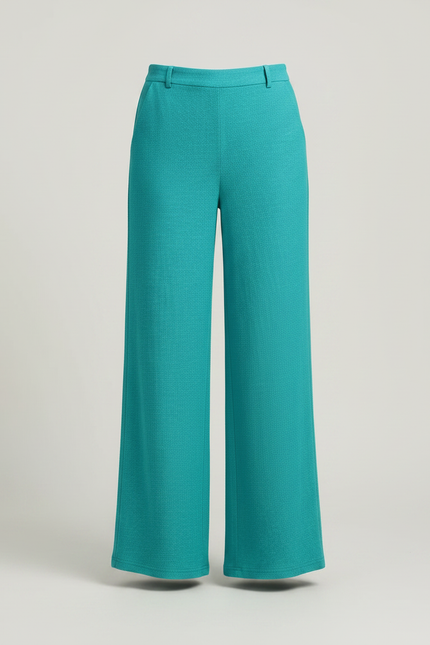 Pantalon Chino Turquoise Ample Texturé Femme Élégant - Bleu Polyester - vue 3