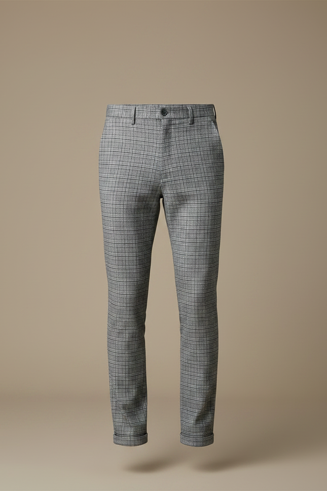 Pantalon Chino Carreaux Gris Slim Élégant - Polyester - vue 3
