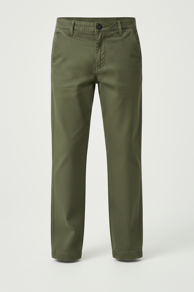 Pantalon Chino Vert Olive Coton Ample Garçon Décontracté - Kaki - vue 3