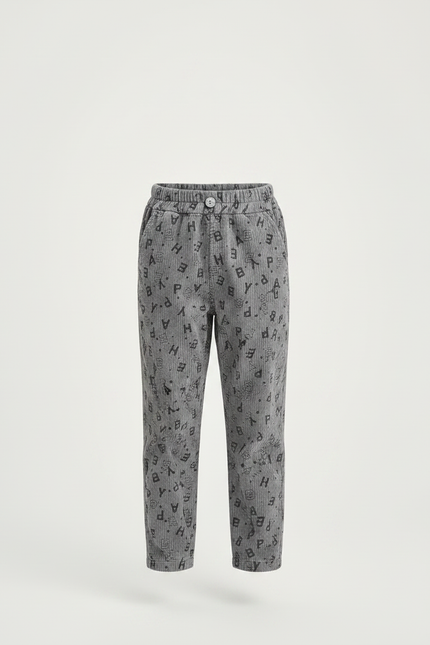 Pantalon Chino Gris Côtelé Imprimé Lettres Enfant - Cordé - vue 3