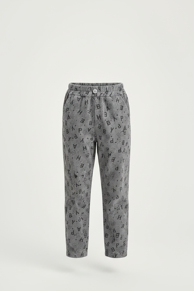 Pantalon Chino Gris Côtelé Imprimé Lettres Enfant - Cordé - vue 3
