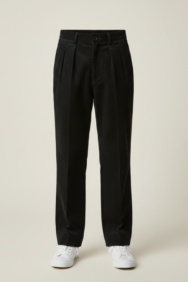 Pantalon Chino Noir Velours Côtelé Plissé Enfant - Cordé - vue 3