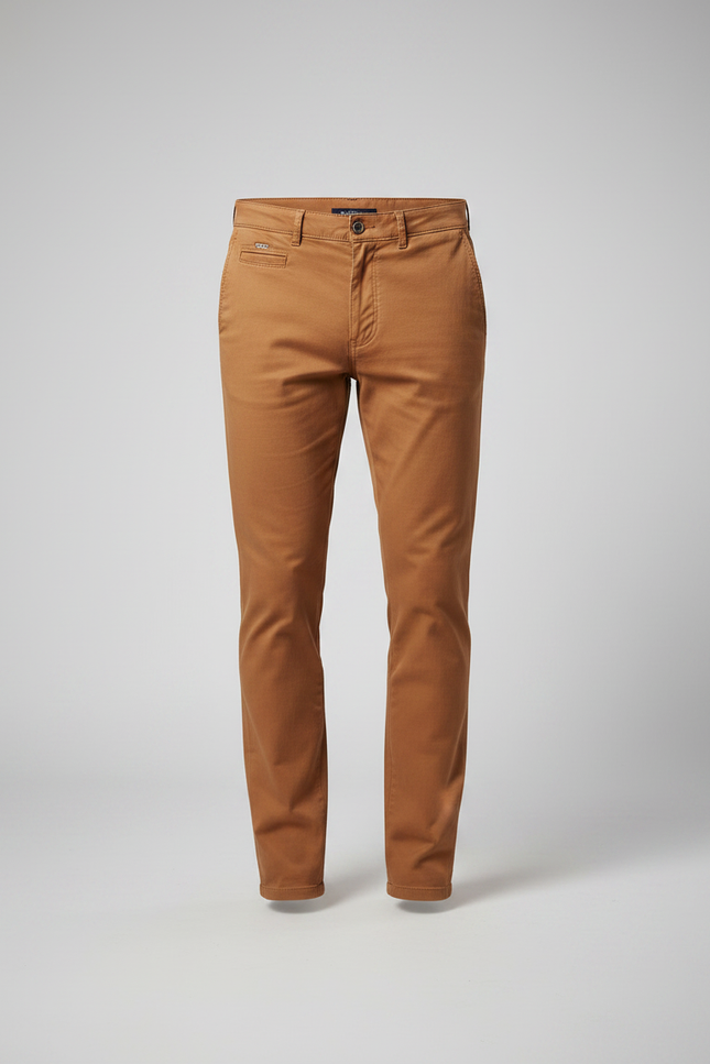Pantalon Chino Marron Décontracté Coton Stretch Homme - vue 3
