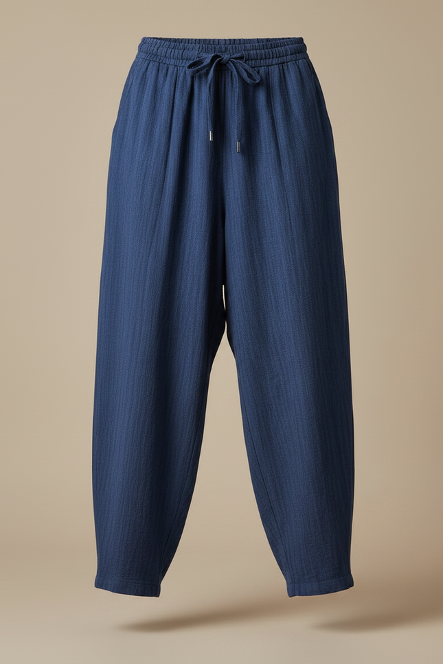 Pantalon Chino Bleu Marine Ample Cordon Décontracté - Lin - vue 3