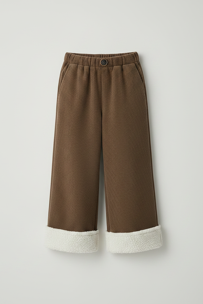 Pantalon Chino Marron Côtelé Doublé Sherpa Enfant - Cordé - vue 3
