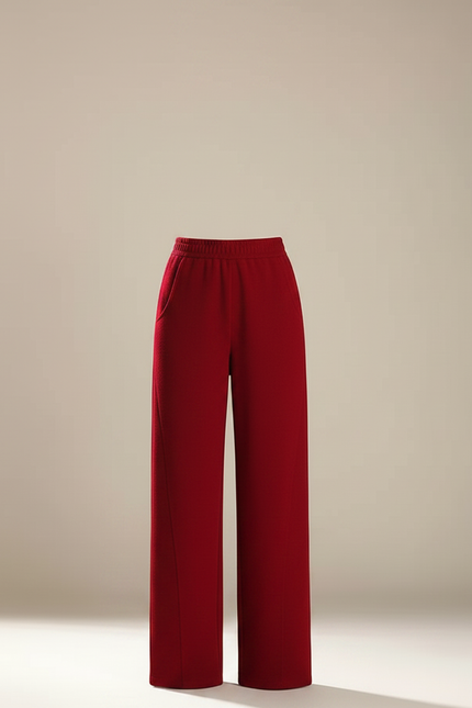 Pantalon Chino Rouge Ample Taille Haute Femme - Molleton - vue 3