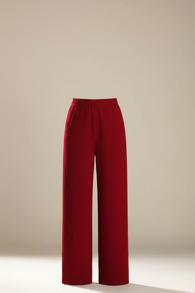Pantalon Chino Rouge Ample Taille Haute Femme - Molleton - vue 3