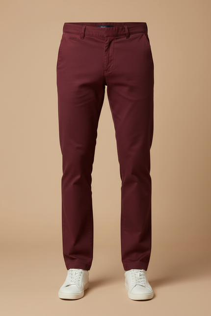 Pantalon Chino Slim Rouge Homme - Bordeaux Coton - vue 3