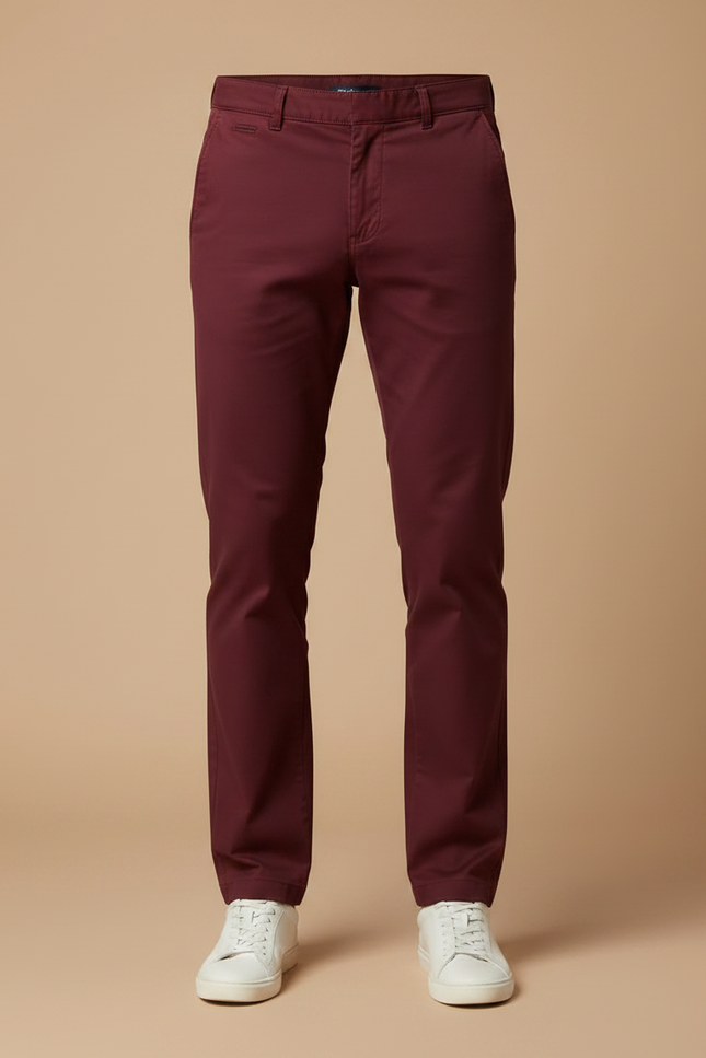 Pantalon Chino Slim Rouge Homme - Bordeaux Coton - vue 3