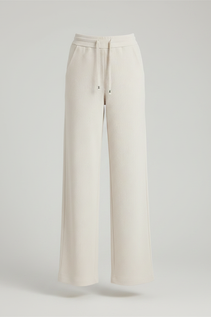 Pantalon Chino Écru Côtelé Ample Cordon Femme - Beige Cordé - vue 3