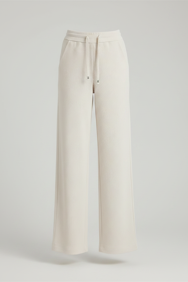 Pantalon Chino Écru Côtelé Ample Cordon Femme - Beige Cordé - vue 3