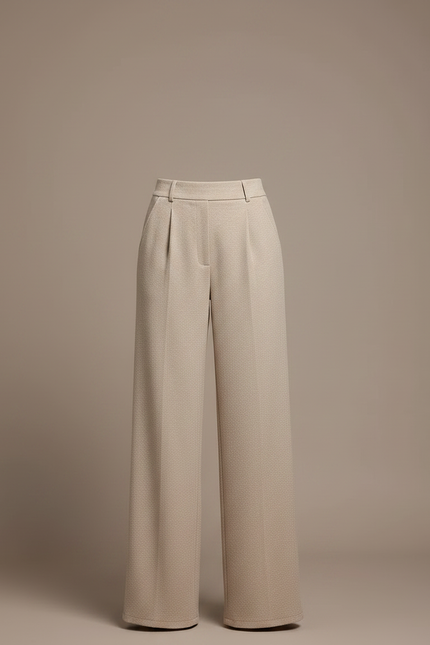 Pantalon Chino Beige Ample Plissé Élégant Femme - Laine - vue 3