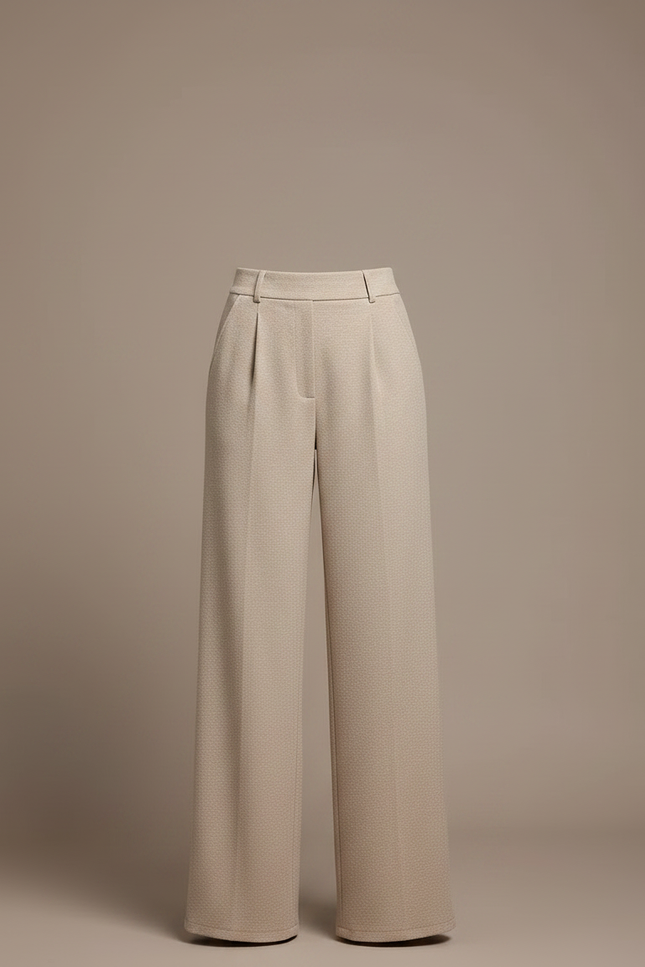 Pantalon Chino Beige Ample Plissé Élégant Femme - Laine - vue 3
