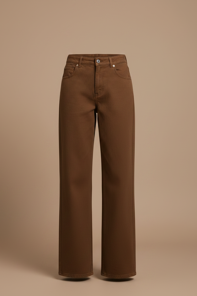 Pantalon Chino Marron Ample Taille Haute Femme - Gabardine - vue 3