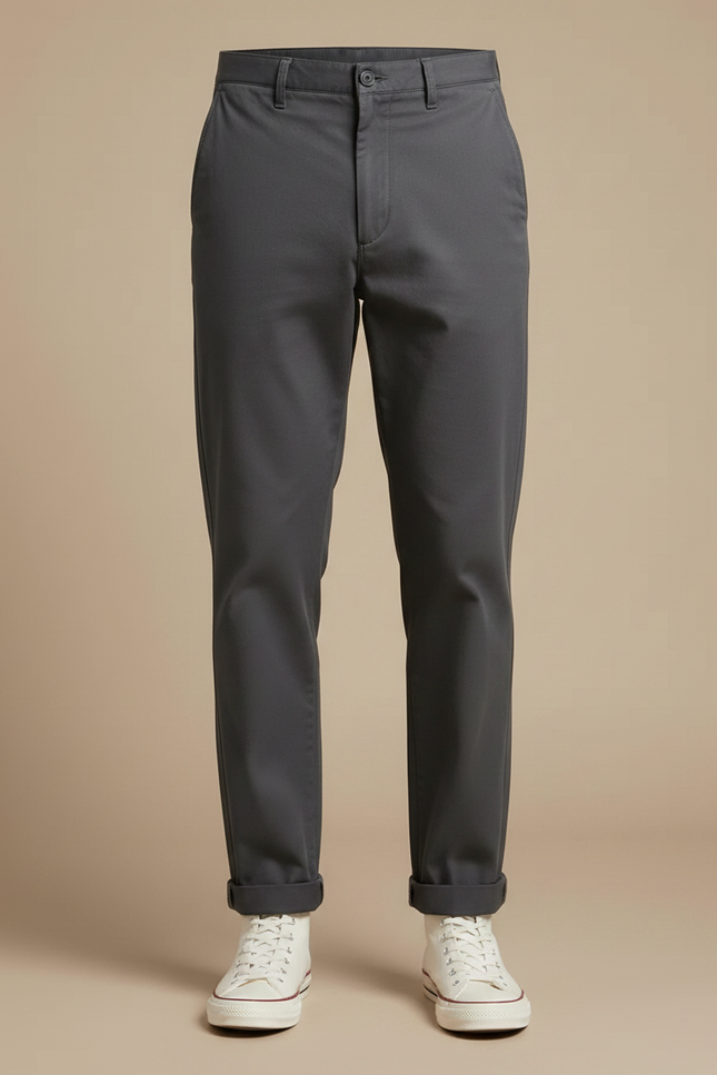 Pantalon Chino Gris Anthracite Coton Décontracté Droit Homme - vue 3
