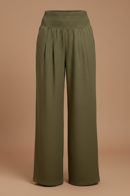 Pantalon Chino Kaki Ample Fluide Décontracté Femme - Lin - vue 3