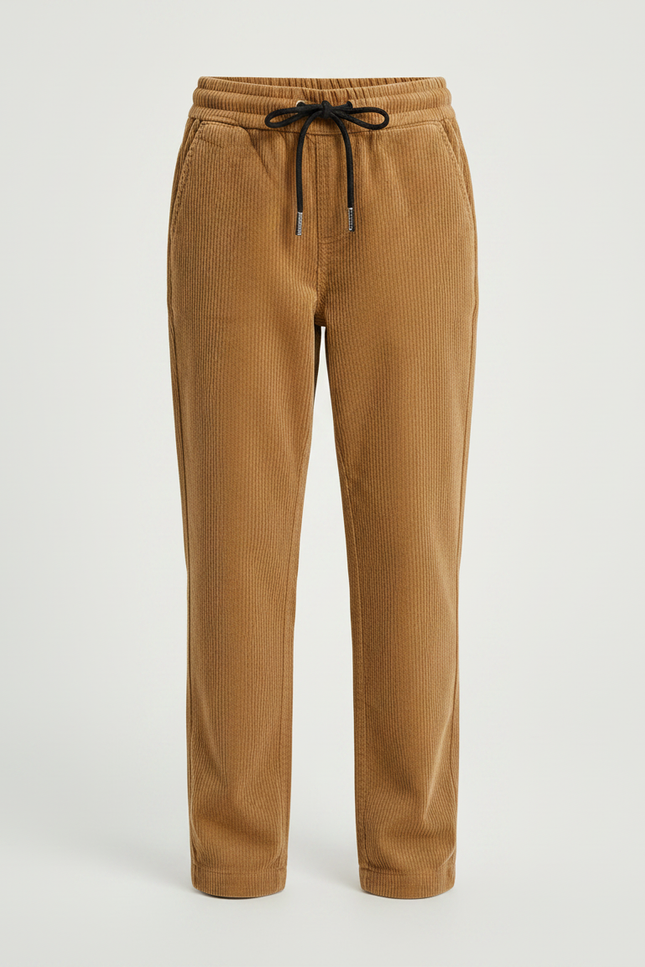 Pantalon Chino Côtelé Marron Droit Enfant Décontracté - Camel Cordé - vue 3