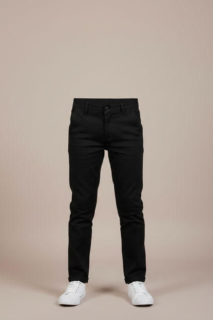 Pantalon Chino Noir Coton Garçon Ajusté Élégant - vue 3
