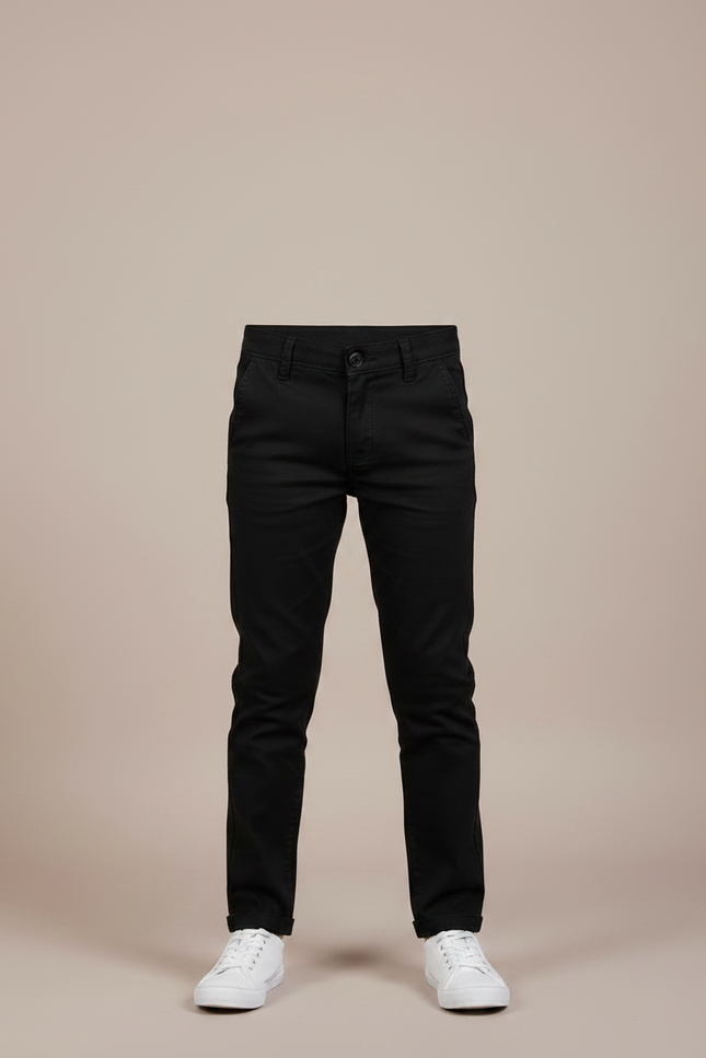 Pantalon Chino Noir Coton Garçon Ajusté Élégant - vue 3