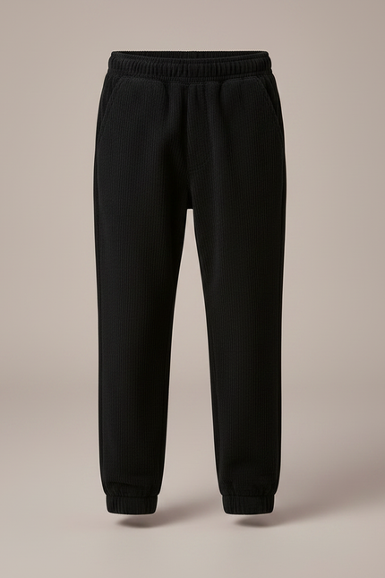 Pantalon Chino Noir Côtelé Élastique Décontracté Enfant - Cordé - vue 3