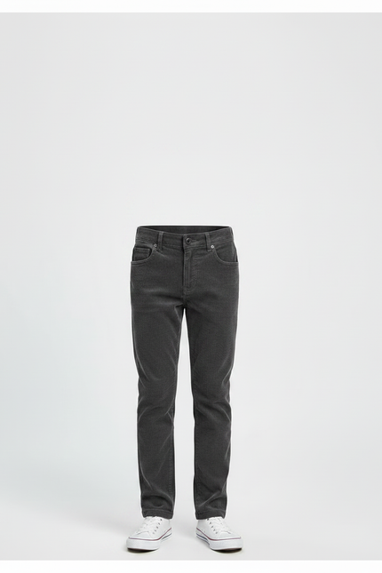 Pantalon Chino Gris Côtelé Droit Enfant Décontracté Confortable - Cordé - vue 3