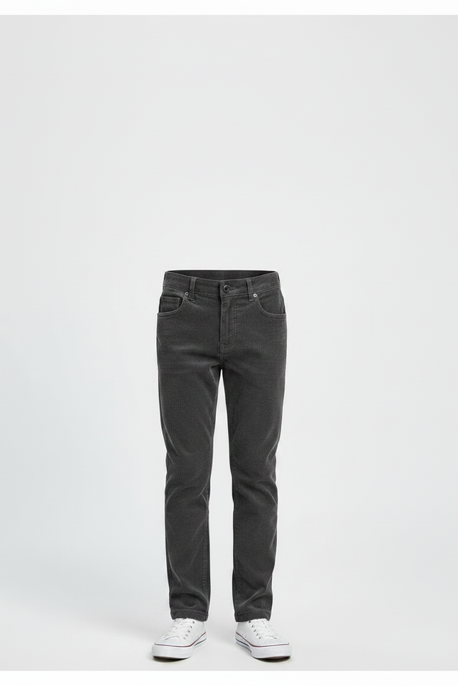 Pantalon Chino Gris Côtelé Droit Enfant Décontracté Confortable - Cordé - vue 3