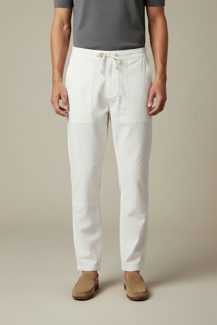 Pantalon Chino Blanc Coton Décontracté Ample Homme - vue 3