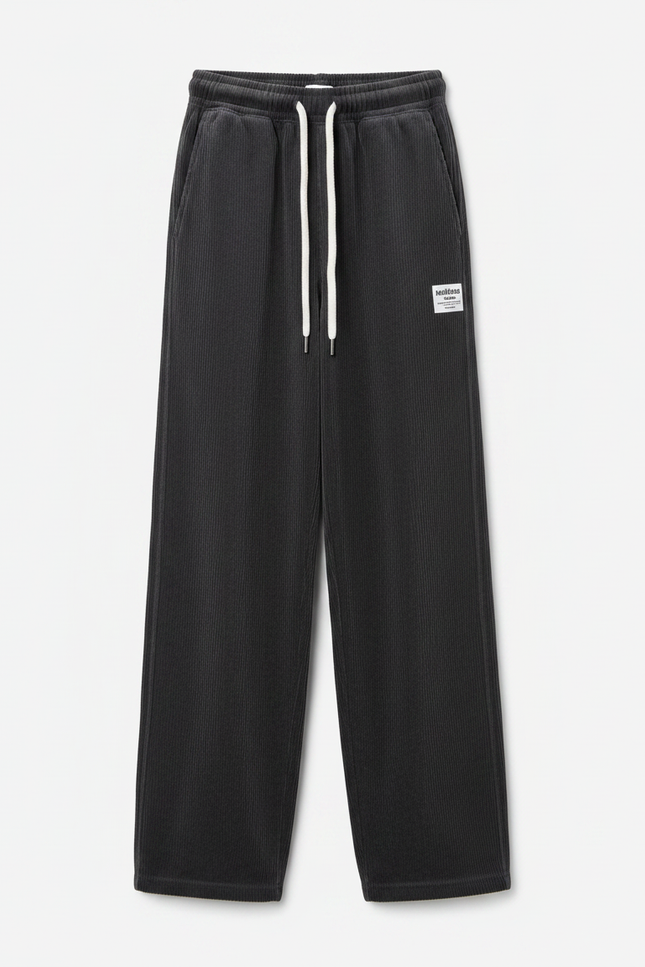 Pantalon Chino Large Côtelé Gris Élastique Décontracté - Cordé - vue 3