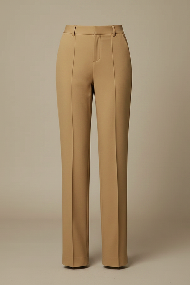 Pantalon Chino Kaki Taille Haute Droit Élégant - Gabardine - vue 3