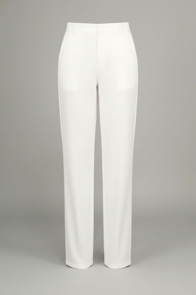 Pantalon Chino Blanc Ample Taille Haute Décontracté Femme - Coton - vue 3
