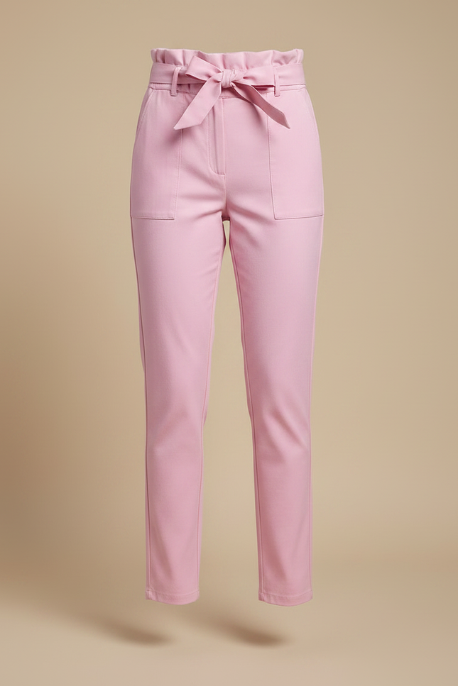 Pantalon Chino Rose Taille Haute Ceinturé Femme Élégant - Coton - vue 3