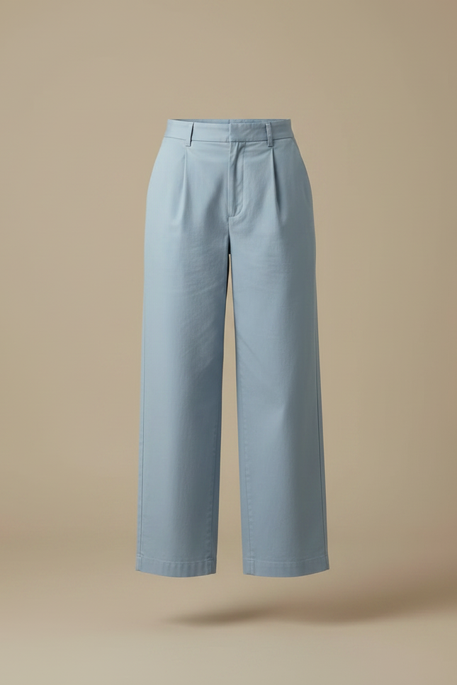 Pantalon Chino Bleu Ciel Ample Fluide Décontracté Femme - Coton - vue 3