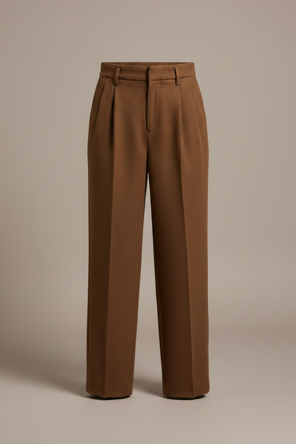 Pantalon Chino Marron Ample Plissé Hiver Épais - Laine - vue 3