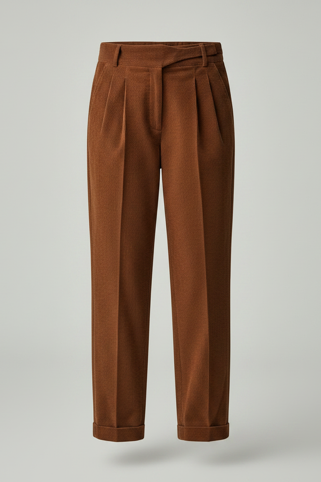 Pantalon Chino Marron Côtelé Plissé Ample Fille - Cordé - vue 3