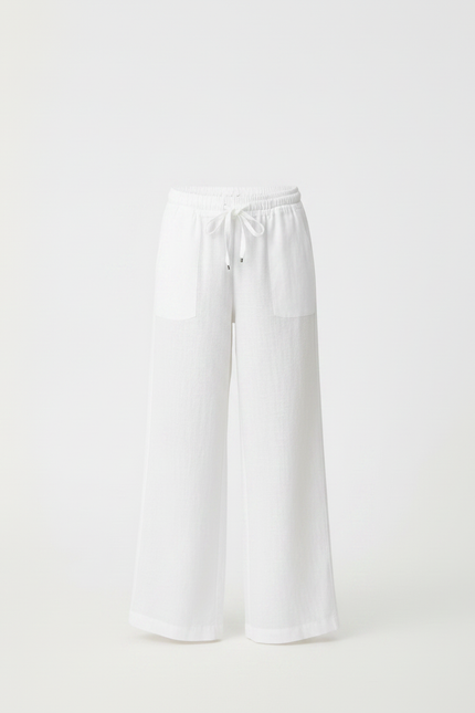 Pantalon Chino Blanc Lin Ample Enfant Décontracté - vue 3