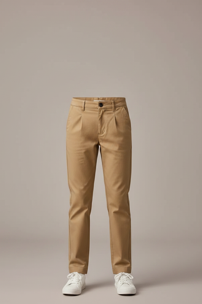 Pantalon Chino Kaki Coton Plissé Droit Enfant - vue 3