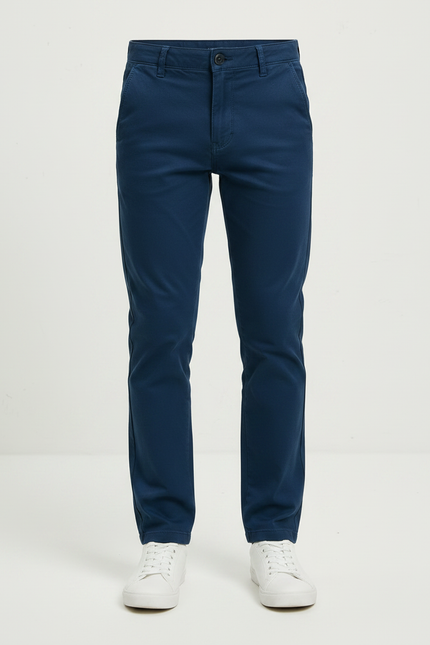 Pantalon Chino Bleu Marine Coton Coupe Slim Enfant - vue 3