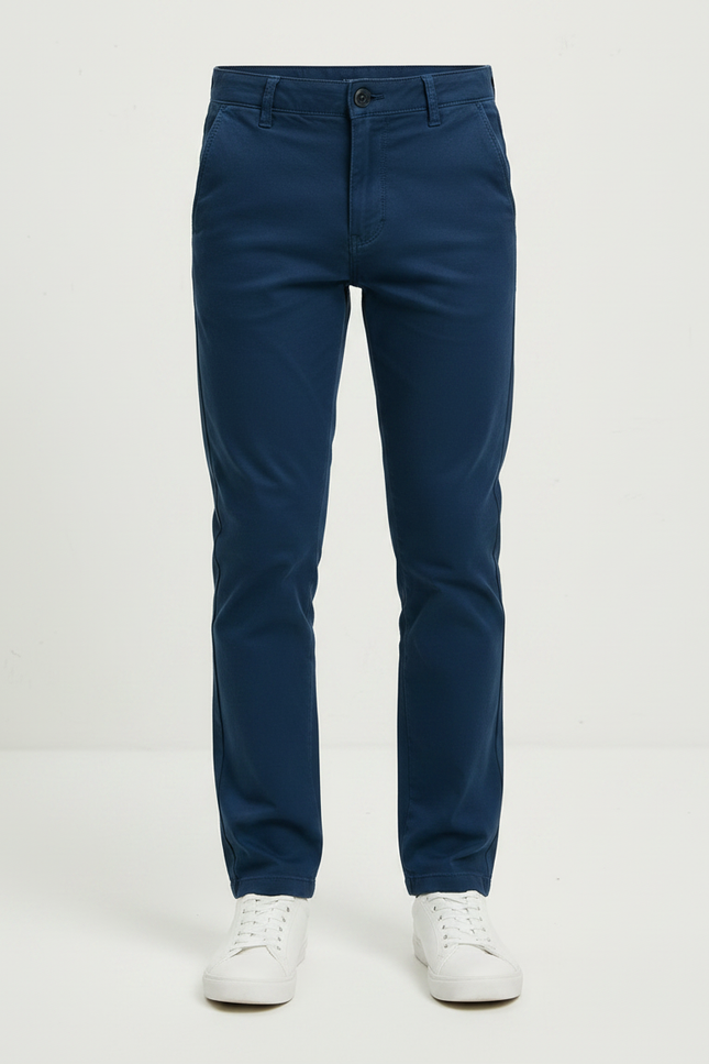 Pantalon Chino Bleu Marine Coton Coupe Slim Enfant - vue 3