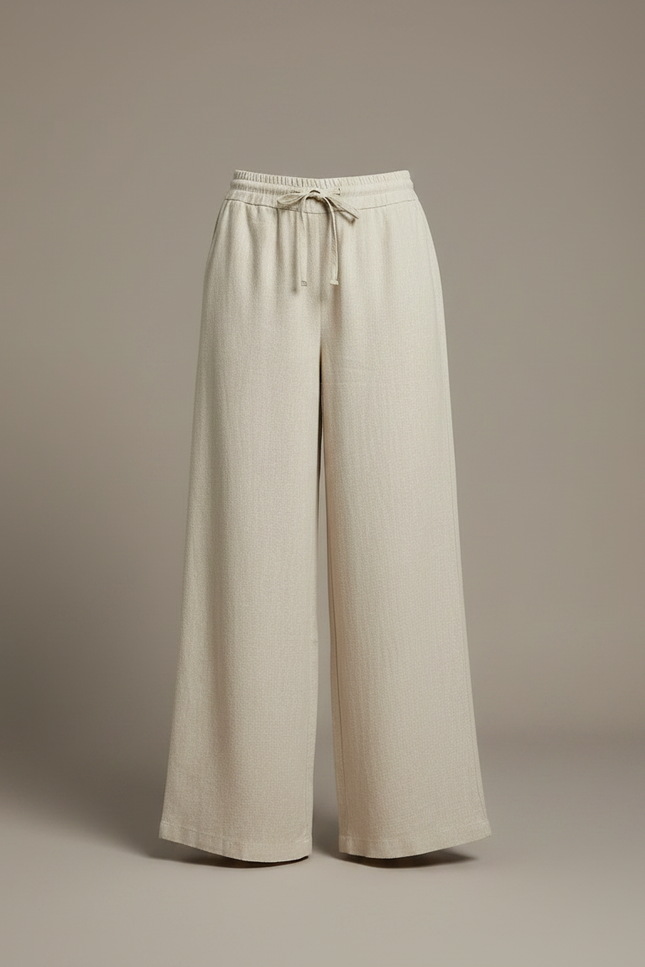 Pantalon Chino Beige Lin Ample Cordon Fluide - vue 3