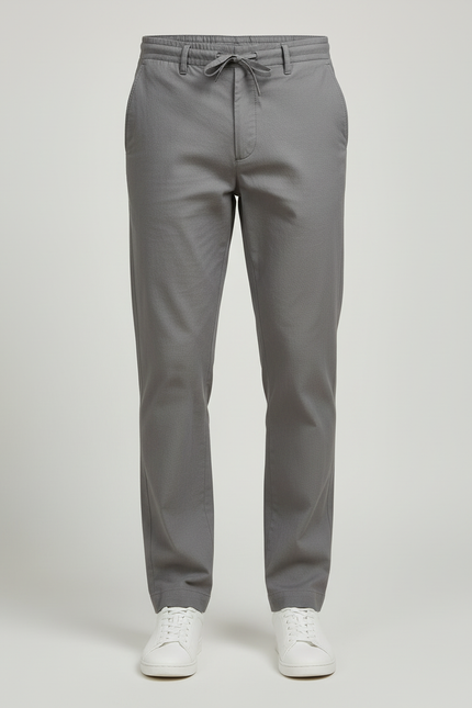 Pantalon Chino Gris Coton Cordon Ample Décontracté - vue 3