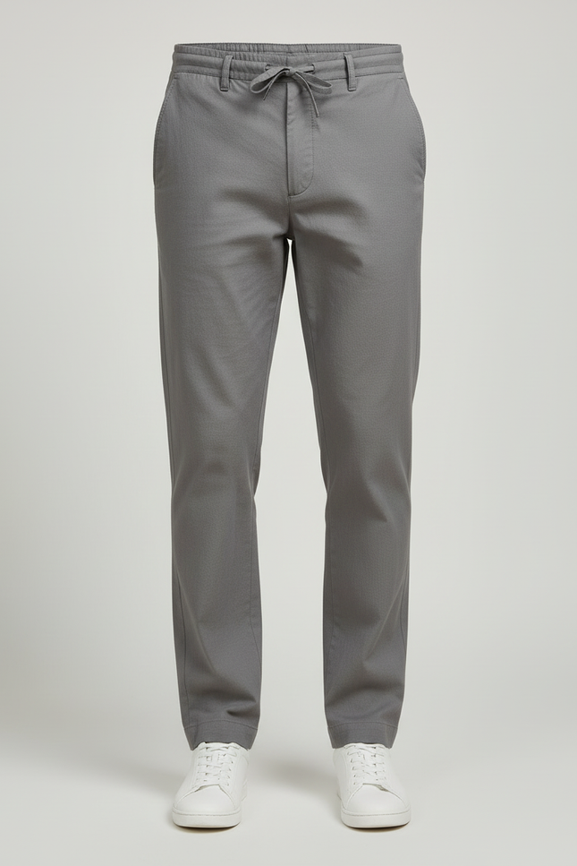 Pantalon Chino Gris Coton Cordon Ample Décontracté - vue 3