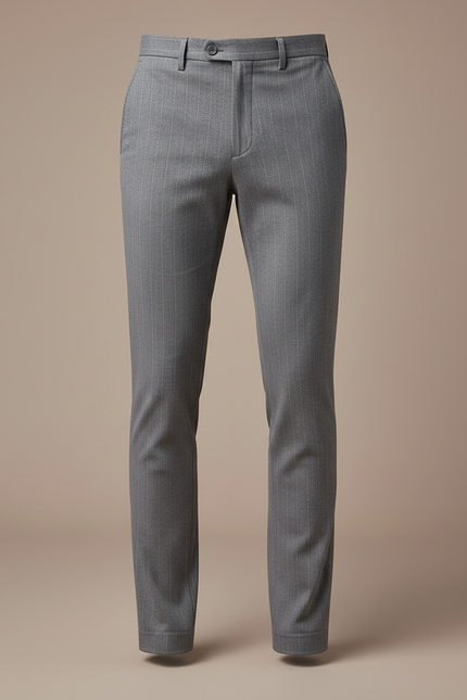 Pantalon Chino Gris Slim Rayé Élégant Décontracté - Laine - vue 3