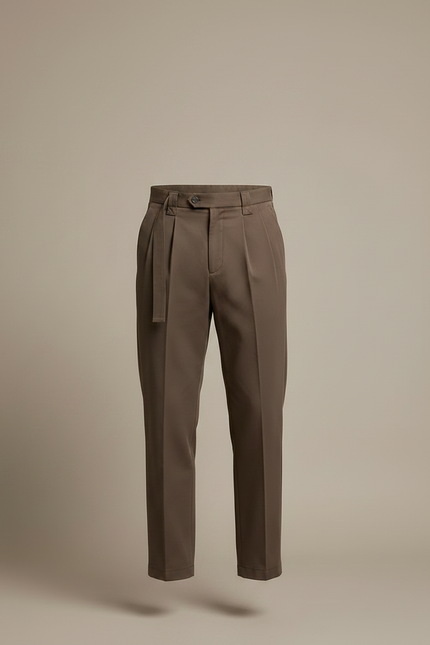 Pantalon Chino Marron Droit Plissé Élégant Homme - Gabardine - vue 3